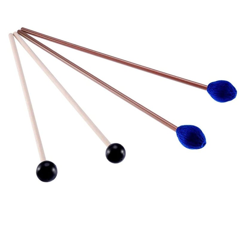 Vankcp Marimba Mallets, 1 Pair Medium Blue Hard Yarn Marimba Mallets and 1 Pair Rubber Mallets Sticks with Wood Handle for Percussion Marimba Playing Glockenspiel Marimba (Style 1) - Image 1